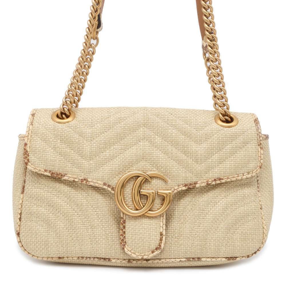 Gucci Gg Marmont Raffia Python Leather Chain Shou… - image 1